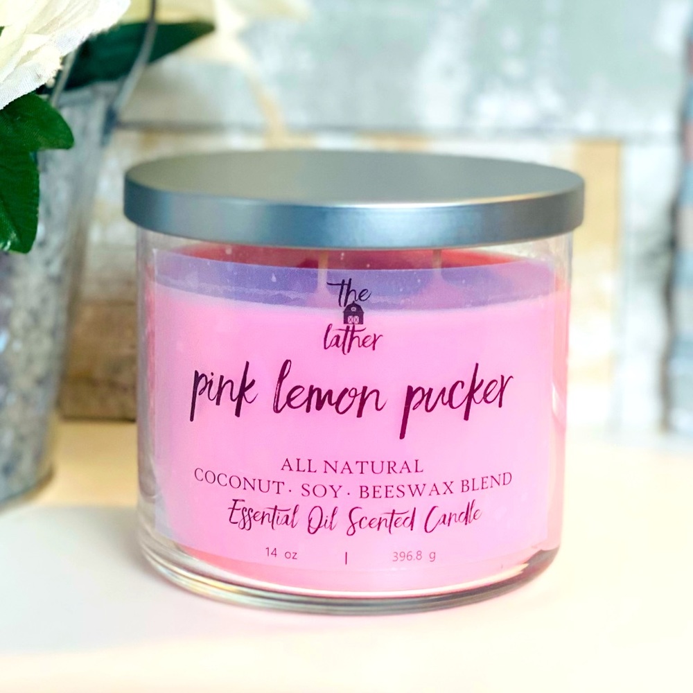 Pink LemonPucker EOil Scented Beeswax Blend Candle